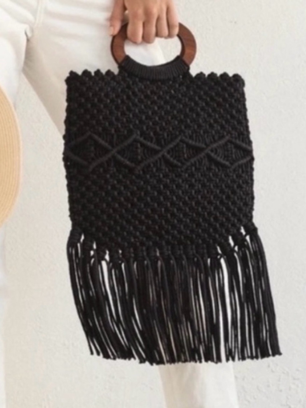 Danielle Nicole Black Macrame Fringe Handbag